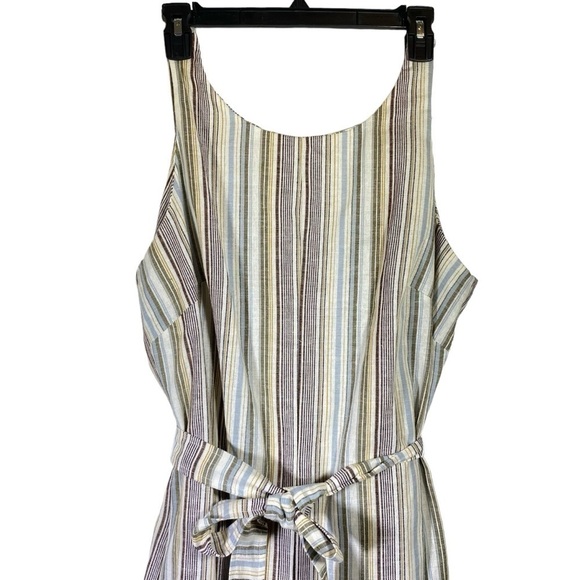 VIVI by VIOLET WEEKEND Plus Size 16 Cropped Jumpsuit Blue tan White Linen Blend - Picture 3 of 10